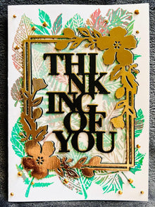 Thinking Of You Card with Leaf Cluster and Gold Flower Frame - A Warm Embrace of Nature and Care