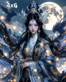 Moonlit Dragon Empress Print | Ethereal Fantasy Celestial Wall Art (8.5x11, 13x19)
