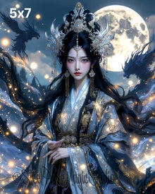 Moonlit Dragon Empress Print | Ethereal Fantasy Celestial Wall Art (8.5x11, 13x19)