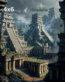 Misty Ancient Maya Ruins | Epic Mesoamerican Pyramid City | Dramatic Jungle Temple Fantasy Print | 2 Sizes