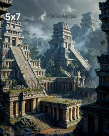 Misty Ancient Maya Ruins | Epic Mesoamerican Pyramid City | Dramatic Jungle Temple Fantasy Print | 2 Sizes