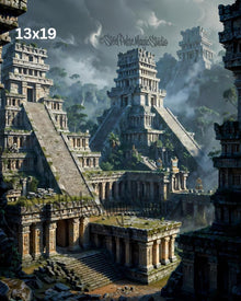 Misty Ancient Maya Ruins | Epic Mesoamerican Pyramid City | Dramatic Jungle Temple Fantasy Print | 2 Sizes