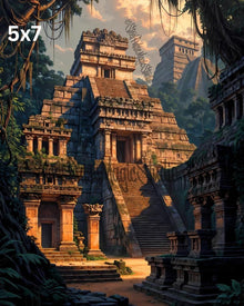 Jungle Pyramid Temple | Ancient Overgrown Mesoamerican Ruins | Golden Hour Fantasy Architecture Print | 2 Sizes