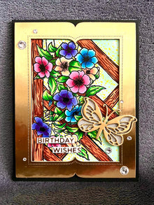 Gold Framed Floral Fence and Butterfly Birthday Wishes