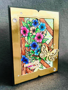 Gold Framed Floral Fence and Butterfly Birthday Wishes