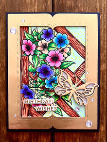 Gold Framed Floral Fence and Butterfly Birthday Wishes