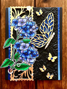 Blue Hydrangeas and Butterflies Blank Card
