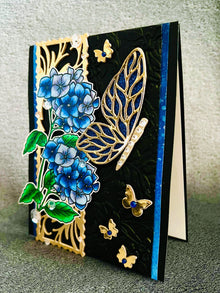 Blue Hydrangeas and Butterflies Blank Card