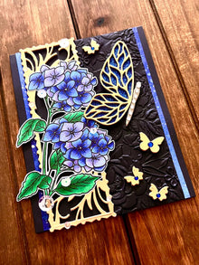 Blue Hydrangeas and Butterflies Blank Card