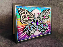 Rainbow Burst Silver Butterfly Blank Card