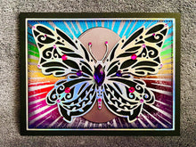 Rainbow Burst Silver Butterfly Blank Card