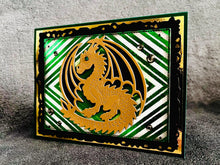 Gold Dragon and Green Foiled Diamond Background Blank Card