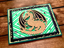 Gold Dragon and Green Foiled Diamond Background Blank Card