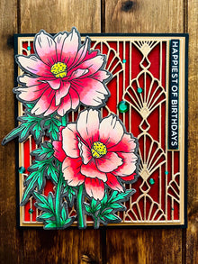 Red Cosmos Flowers Happiest of Birthdays Card