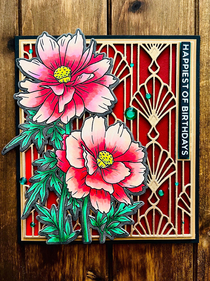 Red Cosmos Flowers Happiest of Birthdays Card