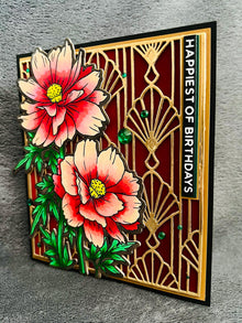 Red Cosmos Flowers Happiest of Birthdays Card