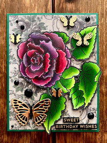 Purple Begonia Flower with Gold Butterflies Sweet Birthday Wishes Card