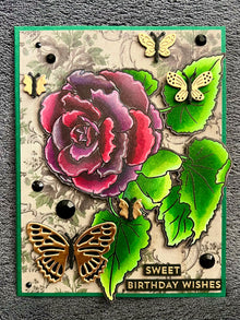 Purple Begonia Flower with Gold Butterflies Sweet Birthday Wishes Card