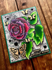 Purple Begonia Flower with Gold Butterflies Sweet Birthday Wishes Card