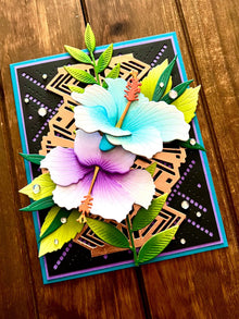 Purple and Blue Hibiscus Flowers Blank Card