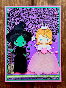 Witch Best Friends Purple Foil Black Lace Background Blank Card