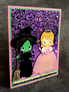 Witch Best Friends Purple Foil Black Lace Background Blank Card