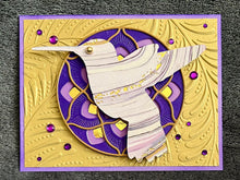 Lavender and Gold Marbled Silhouette Hummingbird Blank Card