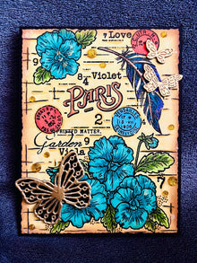 Vintage Floral Poster Gold Butterflies Blank Card