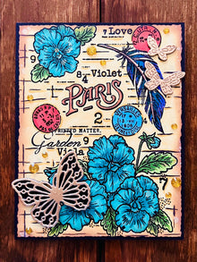 Vintage Floral Poster Gold Butterflies Blank Card