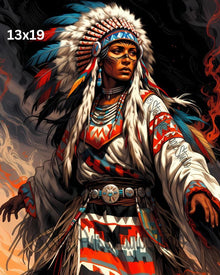 War Chief in Flames | Fierce Native American Warrior Portrait | Epic Feathered Headdress Fantasy Print | 2 Sizes