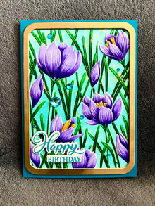 Embossed Purple Crocus Flowers Happy Birthday Card