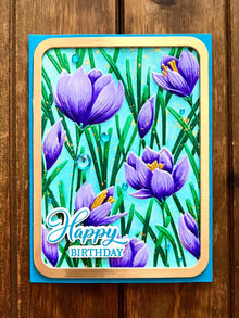 Embossed Purple Crocus Flowers Happy Birthday Card