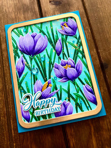 Embossed Purple Crocus Flowers Happy Birthday Card