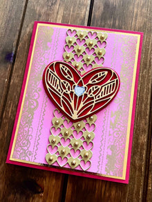 Red Heart with Gold Detailing and Gold Studded Heart Center Panel Blank Love Card