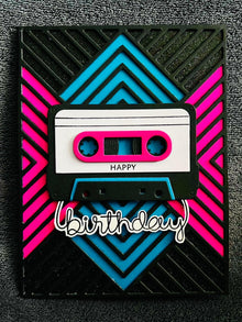 Retro Cassette Tape Pink and Teal Geometric Design Birthday Card