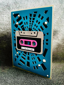 Retro Cassette Tape Teal Radial Geometric Design Hit the Beat Now Blank Card