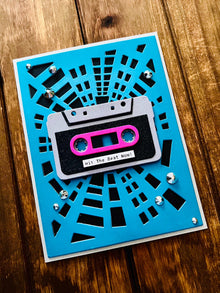 Retro Cassette Tape Teal Radial Geometric Design Hit the Beat Now Blank Card