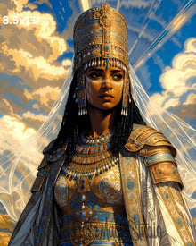 Regal Fantasy Armor Art Print – Golden Crown Portrait, Ornate Gemstone Illustration, High‑Detail Majestic Artwork | 2 Sizes