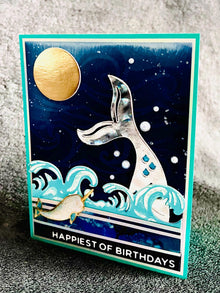 Gold Moon, Mermaid Fishtail and Narwhal Happy Birthday Card