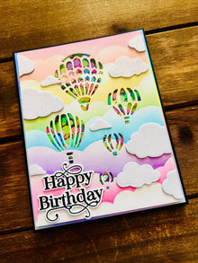 Hot Air Balloon Windows and Glitter Clouds Happy Birthday Shaker Card