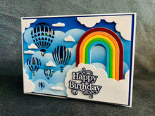 Rainbow and Glitter Clouds Hot Air Balloon Windows Happy Birthday Shaker Card