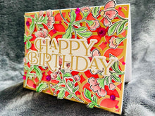 Pink Floral Blooms On Gold Decorative Fence Birthday Card