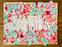 Pink Floral Blooms On Gold Decorative Fence Birthday Card