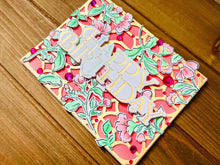Pink Floral Blooms On Gold Decorative Fence Birthday Card