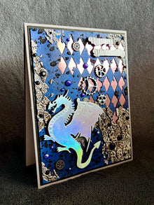 Holographic Silver Dragon Mixed Media Background Happy Birthday Card