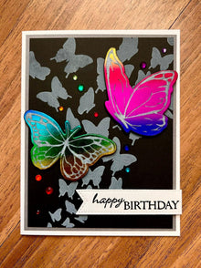 Vibrant Rainbow Foiled Butterflies and Silhouette Cluster Birthday Card – Perfect for Celebrations