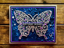 Silver Outlined Midnight Blue Colored Glitter Butterfly Birthday Wishes Card