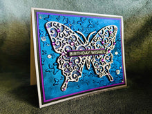 Silver Outlined Midnight Blue Colored Glitter Butterfly Birthday Wishes Card