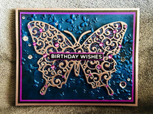 Silver Outlined Midnight Blue Colored Glitter Butterfly Birthday Wishes Card