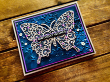 Silver Outlined Midnight Blue Colored Glitter Butterfly Birthday Wishes Card